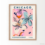 Flower Market Chicago, Chicago Poster, City Map, Travel Gift, Illinois Art, Gift Idea, Housewarming Decor, Pink Floral Art, Boho Art Decor