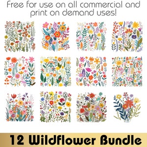 Wildflower clipart bundle with 12 colorful flower designs in square frames