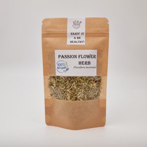 Passion flower herb by Passiflora Incarnata in stand-up kraft pouch with dried leaves