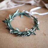 Olive Branch/ Olive Leaf / Hair Crown / Gypsophila Floral Halo / Flower Wreath / Toddler Headband / Baptism Gift Girl / Olive Boho Wedding