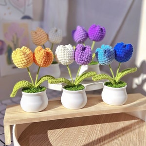 Handmade crochet Tulip Flower potted ornaments, housewarming gifts, finished product, Artificial Flowers, gift for her, wedding gift