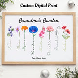 Grandma's Garden Sign,Mother's Day Gift,Personalized Christmas Gift,Birth Month Flower Prints, Family Flower Painting,Gift From Grandkids