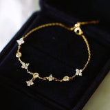 925 Sterling Silver 14K Gold Plated Dainty Superstar Minimalist Trendy Luxury Elegant Flower Ornament Zircon Bracelet for Women and Girls