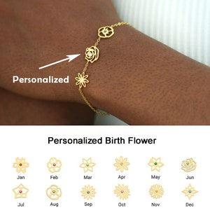 Gold-tone birth flower bracelet with small flower charms and adjustable clasp