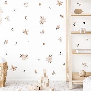 Boho floral wall decal set with small flowers, butterflies, and leaves, removable