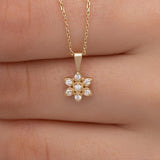 14K Gold Diamond Flower Necklace for Woman/ Minimalist Gold Diamond Flower Necklace/ Dainty Diamond Flower Necklace / Christmas Gifts