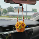 Crochet Sunflower, Cute Sunflower Car Plant Hanging, Hanging for Decor, Car Accessories for Women, Gift for her