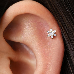 Diamond flower labret stud with flat back for cartilage piercing