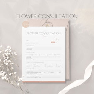 Florist consultation form template, editable printable document with labeled sections