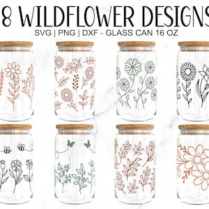 Wildflower floral glass can wrap SVG for 16 oz glass cans