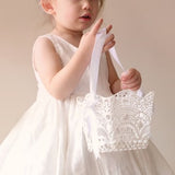 Lace flower girl basket, Flower girl basket white, Stiffened crochet