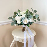 Ivory White & greenery bouquet, Wedding Bouquet, Bridal Bouquet, Bridesmaids Bouquet,Rose Bouquet, Wedding Accessories Corsages Boutonni�res
