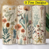 Vintage Boho Wildflowers 20oz Tumbler Design, Skinny Straight Tumbler PNG, Wildflowers Tumbler PNG, Floral Sublimation Design, Cottagecore