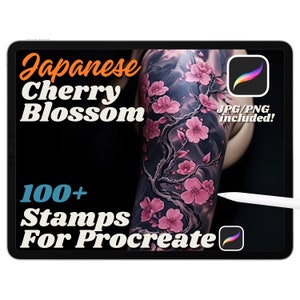 Cherry blossom stamp brush pack cover with pink sakura flowers for Procreate