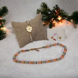 Christmas Box - Child / little girl creative 3 pieces of jewelry to make yourself (steel earrings, necklace and flower bracelet) blue white pink