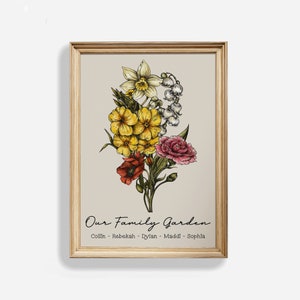 Framed floral bouquet wall art with yellow, pink, and red flowers