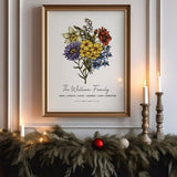 Custom Birth Flower Family Bouquet, Birth Month Flower Art Custom, Hand Drawn Art, Birth Month Flower Print, Personalized Gift, Wall Art