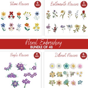 48 Flower Embroidery Files Package, Mini Flower Embroidery Design, Birth Month Flowers, Rose Embroidery Design, Pes,Dst etc Instant Download
