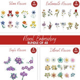 48 Flower Embroidery Files Package, Mini Flower Embroidery Design, Birth Month Flowers, Rose Embroidery Design, Pes,Dst etc Instant Download