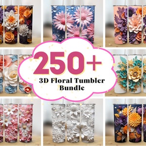3D floral tumbler sublimation wrap design bundle with straight wrap PNG patterns