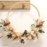 Wall wreath dried flowers AUTUMN BLUSH COLOR terracotta color, rattan circle wall decoration with preserved eucalyptus and hydrangea