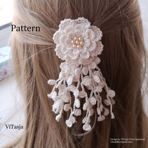 Crochet flower hair accessory with dangling lace tassels, off-white