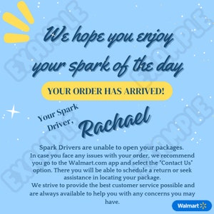 Thank-you delivery card with 'Your order has arrived!' and name Rachael