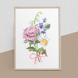 Custom Water Color Family Flower Bouquet Portrait Birth Month Flower Art Personalised Gift For Family Painting Digital Wedding Couple Gifts