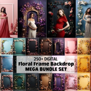 Floral frame digital backdrop bundle with many framed flower scenes, 250+ set preview
