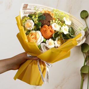 Handmade Crochet Sunflower Bouquet, Knitted Bouquet, gift for her