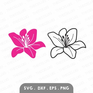 Lily flower outline vinyl cutting file with pink and black silhouettes; SVG, DXF, EPS, PNG