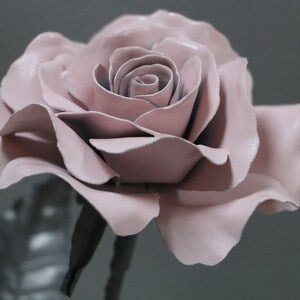 Dusty pink metal handmade rose sculpture with layered petals