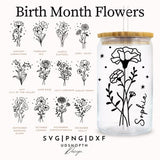 Birth Month Flower Svg, 16oz Libbey Full Wrap Svg, Botanical Svg, Wildflower Svg, Floral Svg, Birth Flower Svg, Flower Bouquet, Flower Svg