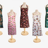 Floral women's kitchen apron with front pocket, sleeveless, multicolor print