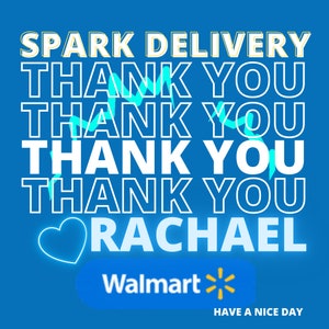 Thank you delivery graphic shirt with Spark Delivery text and heart Rachael