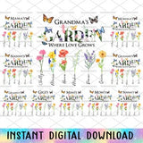 Bundle Personalized Grandma's Garden Png, Grandma Butterfly, Diy Birth Month Flower Png, Watercolor Floral, Mother's Day Png, Gift For Mom