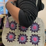 Handmade multi color 15x11 handbag with evil eye bead, Flower bag free delivery