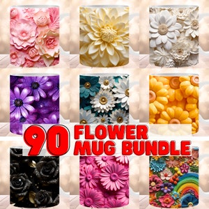 Floral mug wrap bundle with multiple flower designs in pink, gold, white, purple, and orange