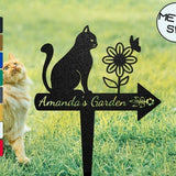 Custom Directional Signs, Garden Markers with Cat and flower Butterfly, Garden Entrance Indicator, Road Arrow Markers, Lawn Sign, Road Sign