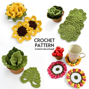 Crochet pattern bundle for flower pot plant coasters, instant download