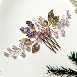 Gold purple rhinestone hair clip | elegant hair pin | crystal bridal bridesmaid wedding hair accessories | gifts for women | party prom gift