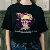In the depths of the mind, the skull guards its secrets   t-shirt Gothic Genderneutral Tshirt Flowers t shirt