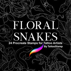 Floral snake tattoo stamp set cover with line-art snakes and flowers