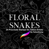 Floral Snake Procreate Tattoo Stamps - Snake Stamp Set - Procreate Tattoo Brush Set - Flower Tattoo Stencil - Neotrad Stamps Fineline Stamp