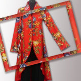 REDINGOTE RED coat in cotton canvas with large flower patterns, reversible lining in red cotton