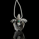 Fine Silver Orchid pendant with AAA+ Ethiopian green opal. Free delivery, same day shipping available.