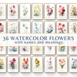 Flower Gallery Wall Set of 36 Watercolor Flower Prints, Botanical Wall Art, Floral Decor, Artful Flower Posters, PRINTABLE Digital Download