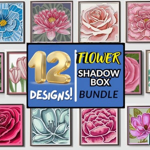 Layered rose shadow box SVG bundle with 12 flower designs, paper-cut layers