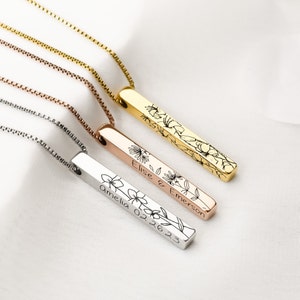 Floral engraved bar pendant necklace on gold and silver chain set