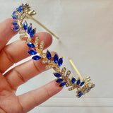 Royal Blue and Gold Rhinestone Headband | Wedding Blue Gold Crystal Headband | Bridal Sparkly Blue Gold Crystal Headband | Hair Accessories